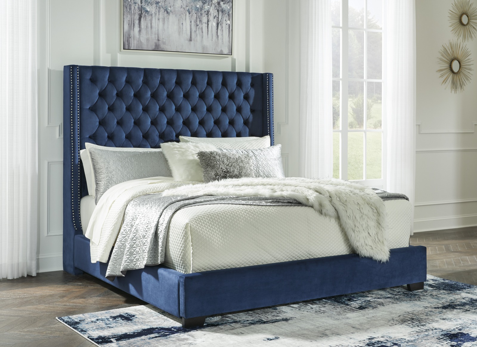 Gulta King vai Queen size zila, tapsēta B650 -178
